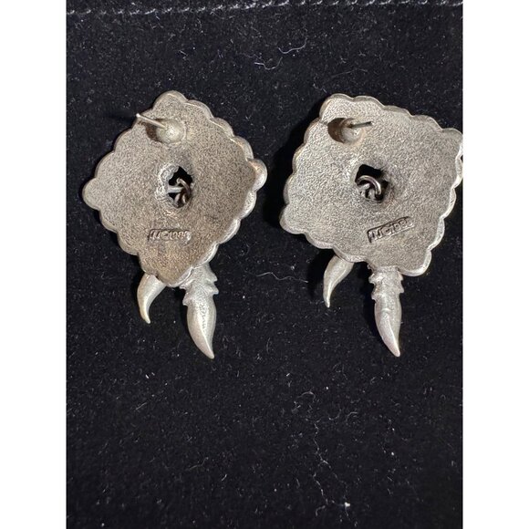 JJ Jonette Southwestern Silver Feather Earrings, Native American Style Jewelry - Picture 4 of 7